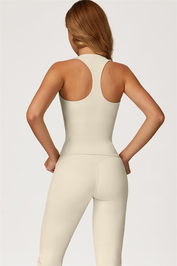 The Glacier Crop Tank Flared Leggings 2-Piece Set Almond