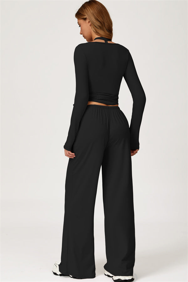 The Sprint Long Sleeve Crop Top Halter Tank Top Sweatpants 3-Piece Set