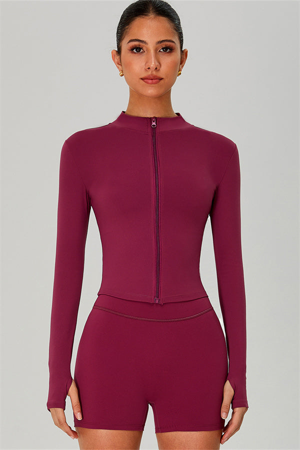 The Jewel Zip Jacket Shorts 2-Piece Set Burgundy