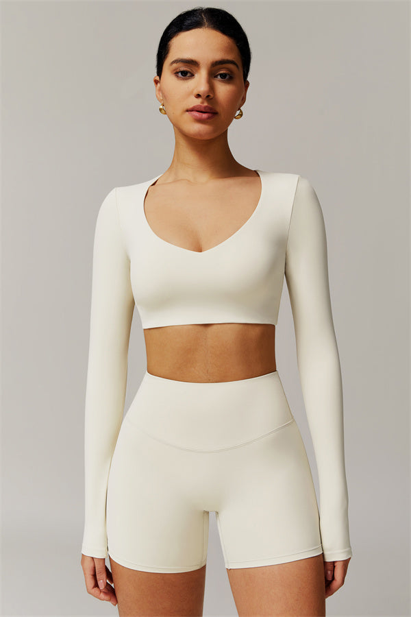 The Delicate Long Sleeve T-shirt Shorts 2-Piece Set Almond