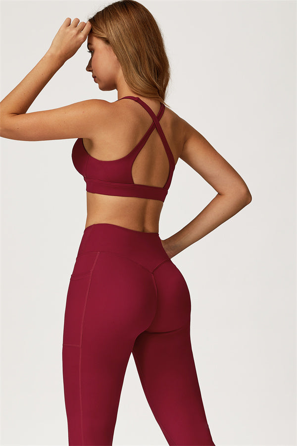 The Glacier Sports Bra Flared Leggings 2-Piece Set Burgundy