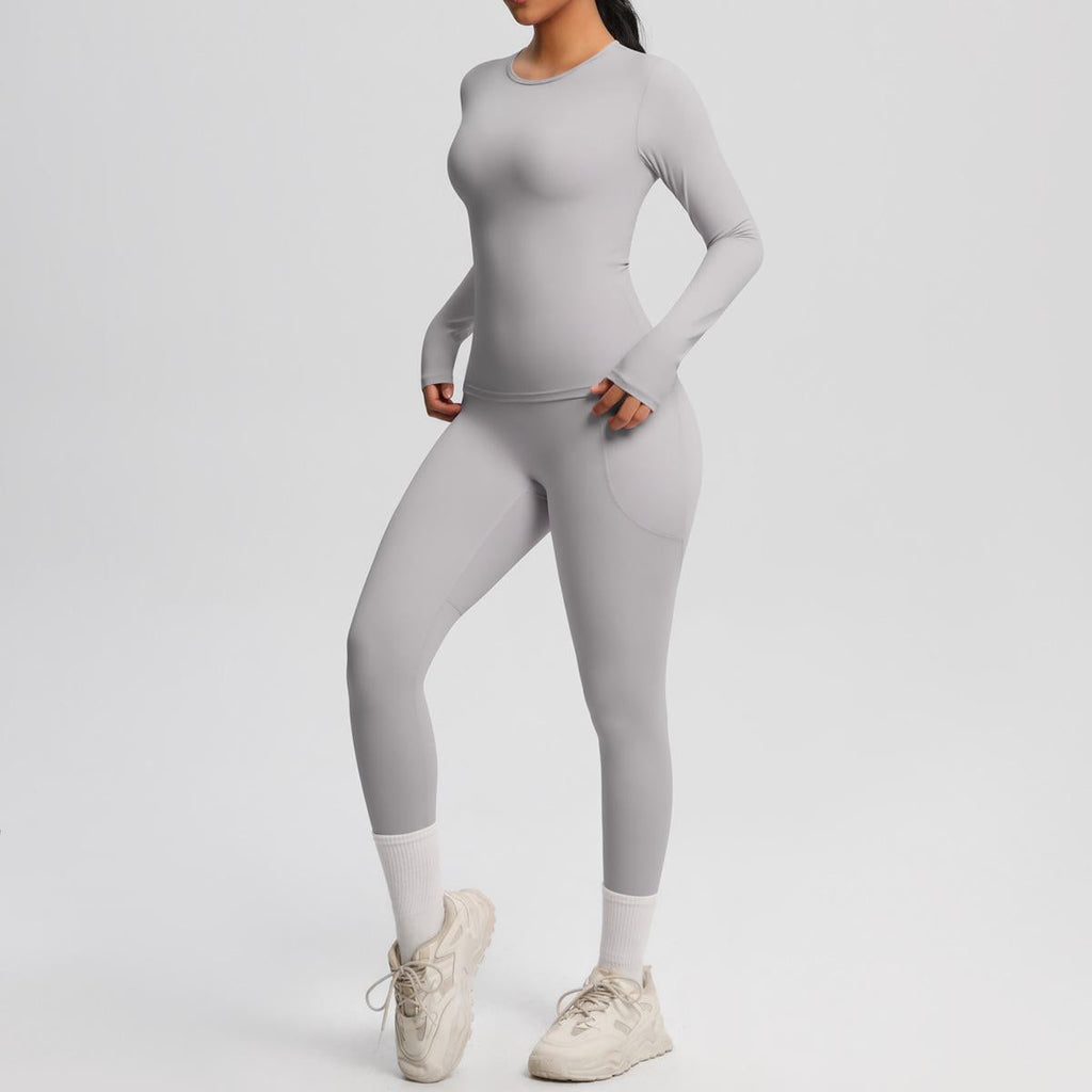 Pilates Princess Longsleeve Top & Leggings Set Light grey