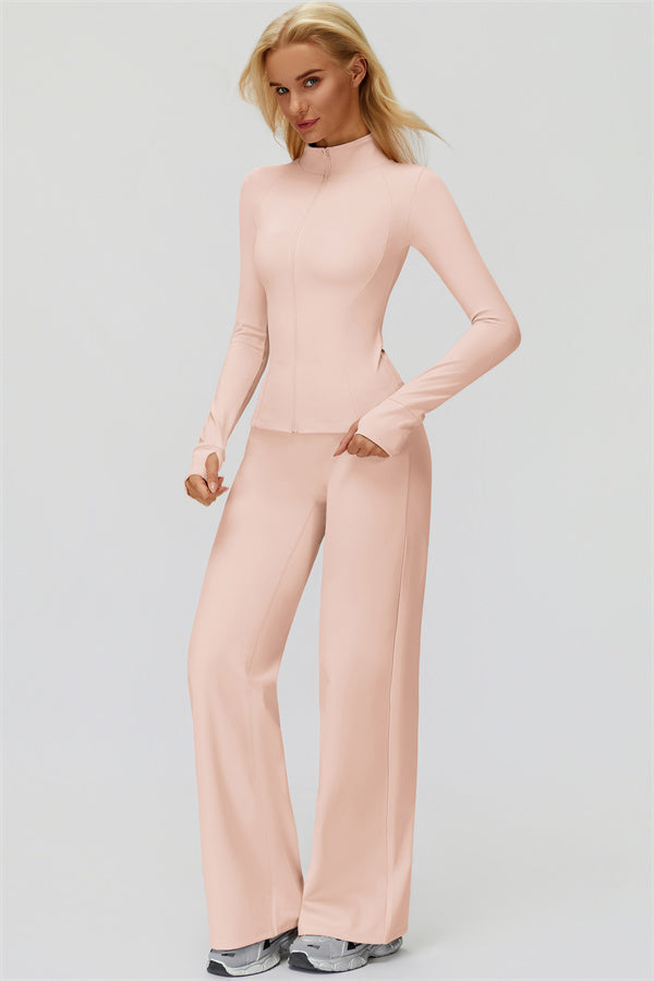 The FemmeFit Zip Jacket Straight Leg Pants 2-Piece Set