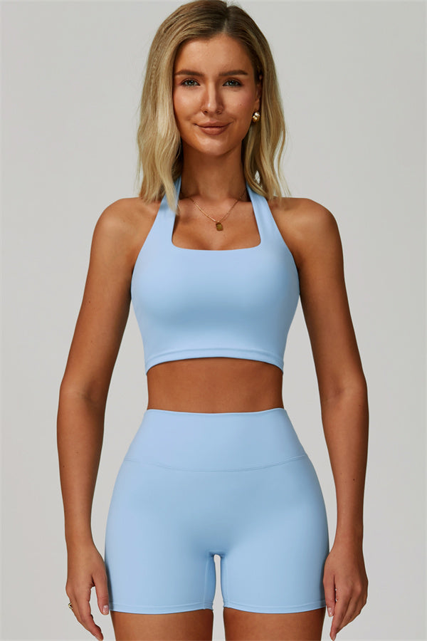 The Seraphine Halter Crop Top Shorts 2-Piece Set Blue Angel