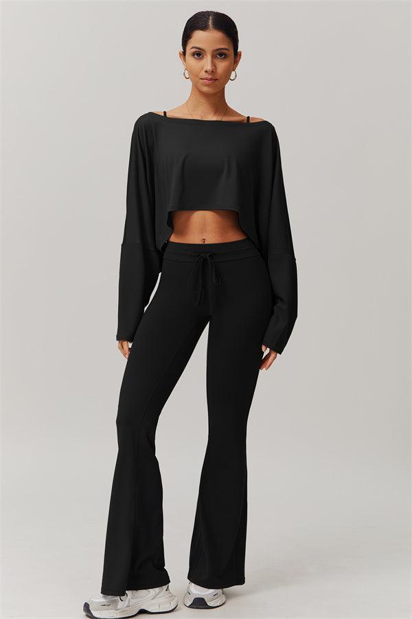 The Resonate Drift Cropped Pullover Flared Leggings 2-Piece Set Black