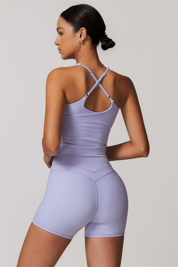 The Enigma Cross Back Vest Shorts 2-Piece Set Periwinkle