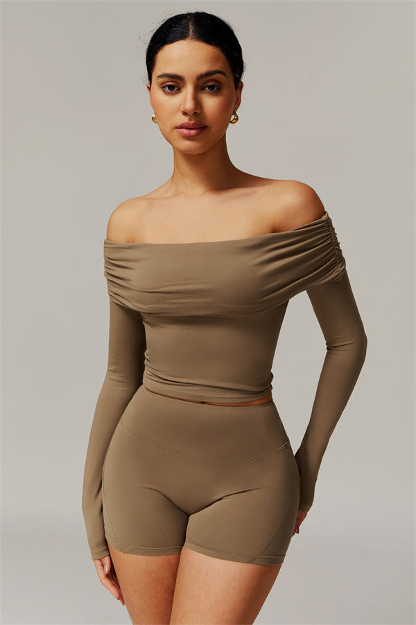 The Luxe Ruched Long Sleeve Off-Shoulder Top Shorts 2-Piece Set