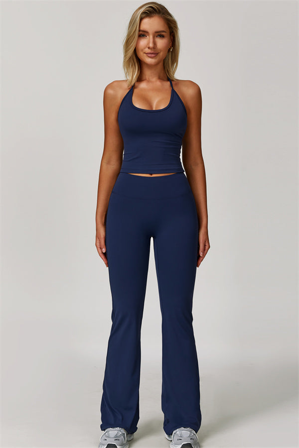 The Refresh Halter Crop Top Flared Leggings 2-Piece Set