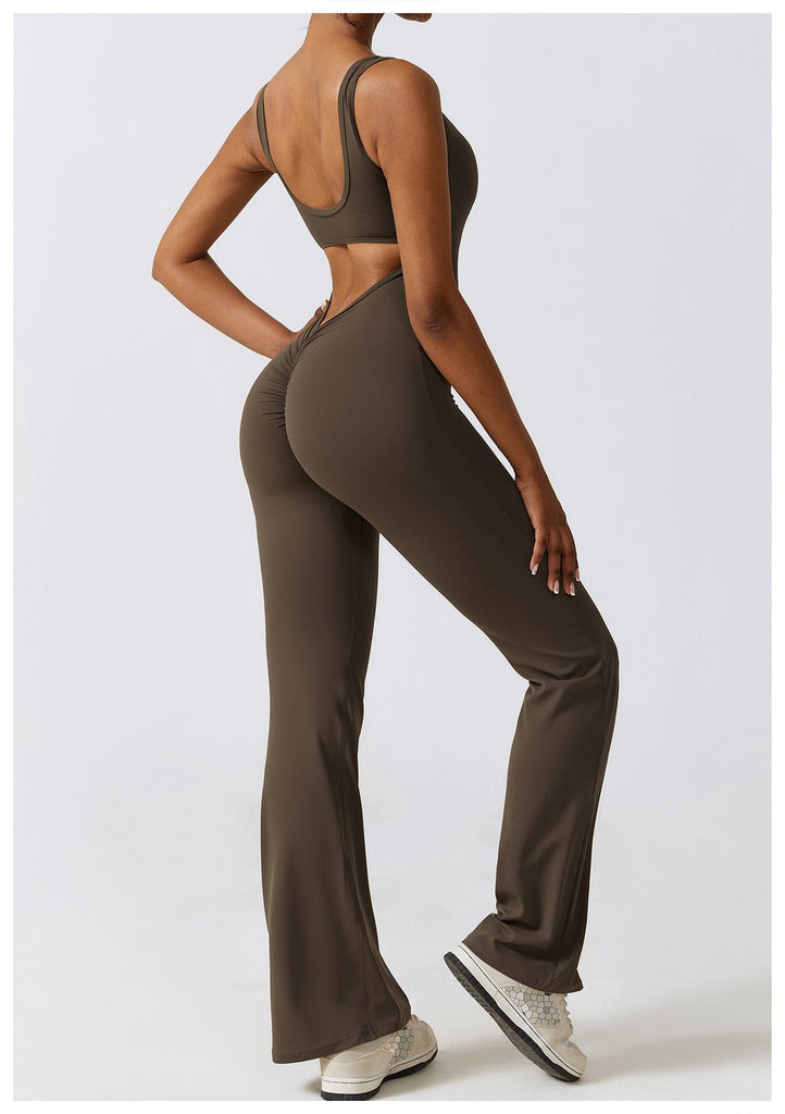 Scrunch V Back Flared Jumpsuit
