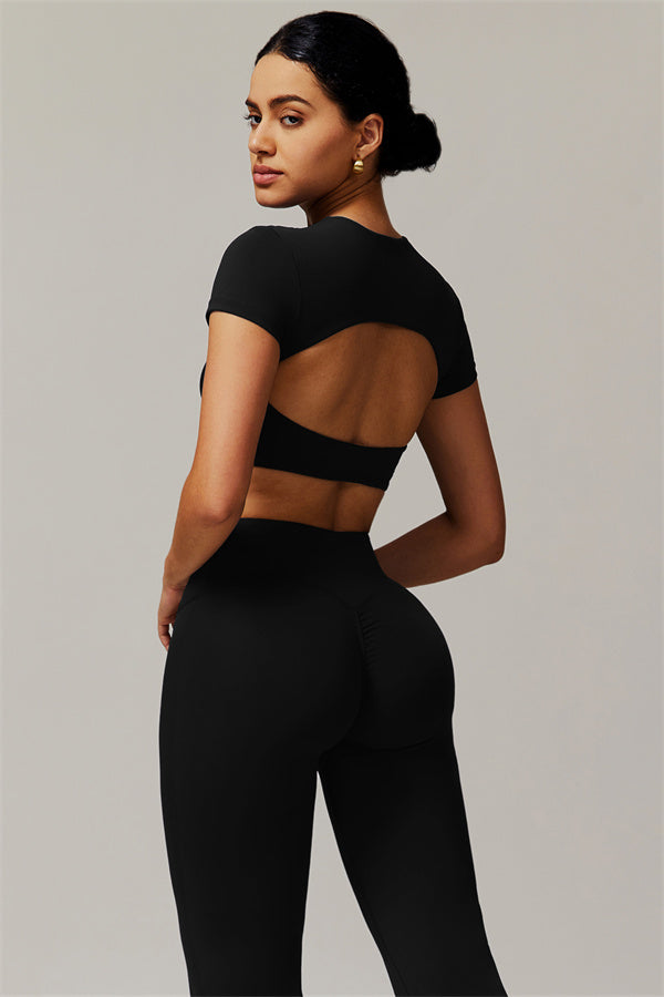 The Delicate Crop Top Flared Leggings 2-Piece Set Black
