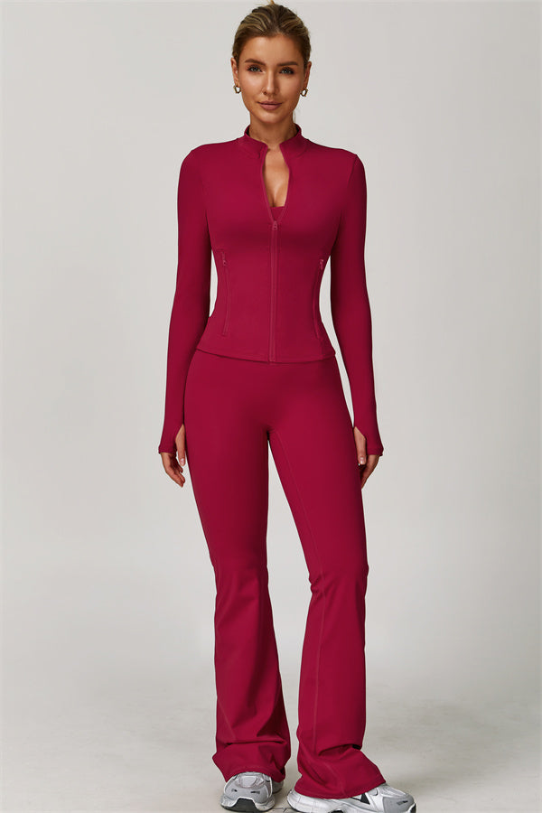 The Refresh Jacket Sports Bra Flared Leggings 3-Piece Set