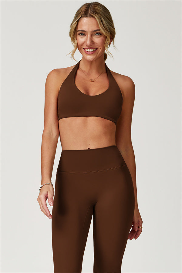 The Boost Halter Sports Bra Isabella Leggings 2-Piece Set Roman Brown