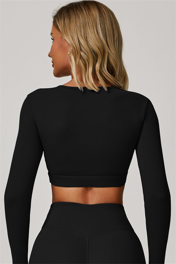The Lavish Long Sleeve Cut-out Crop Top Tennis Skirt 2-Piece Set