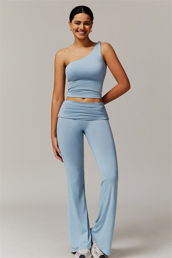 The Luxe One-Shoulder Crop Top Flared Leggings 2-Piece Set