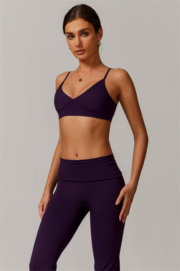 The Vigor Sports Bra Flared Leggings 2-Piece Set Plum Purple