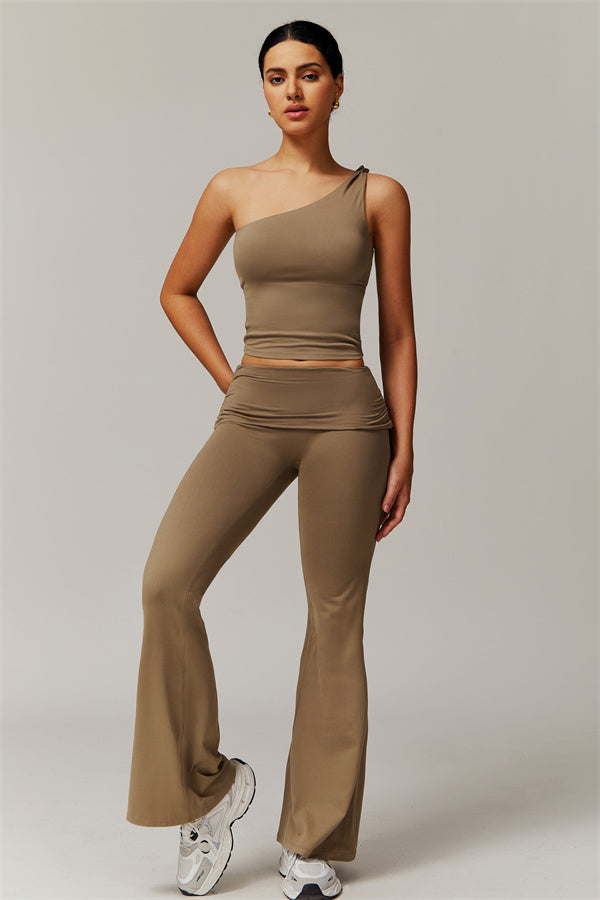 The Luxe One-Shoulder Crop Top Flared Leggings 2-Piece Set