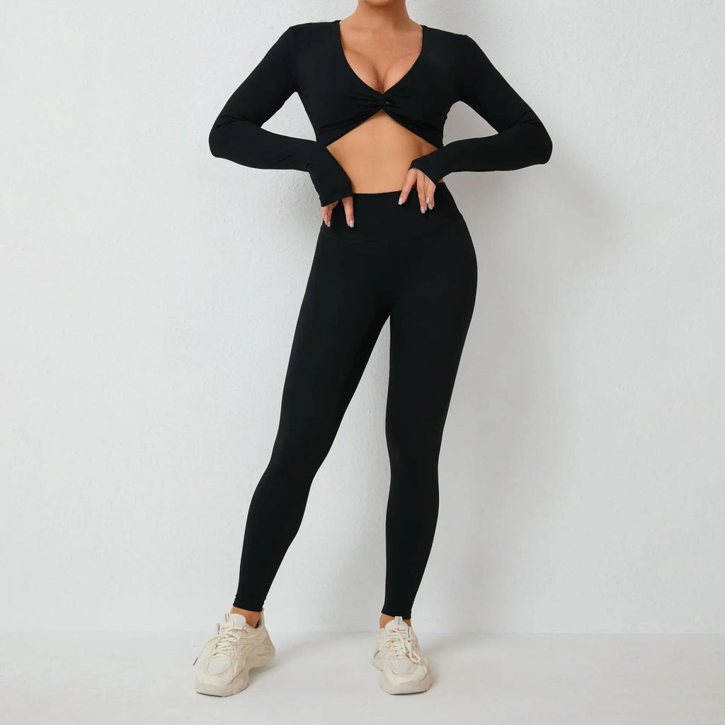 Winona Twist Longsleeve Top & Leggings Set Black