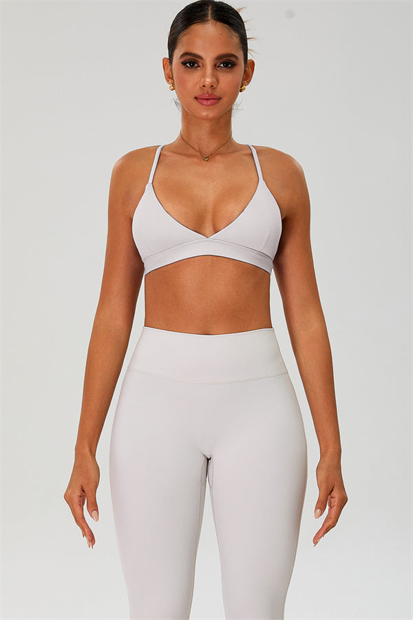 The Ember Sports Bra Flared Leggings 2-Piece Set Pearl White