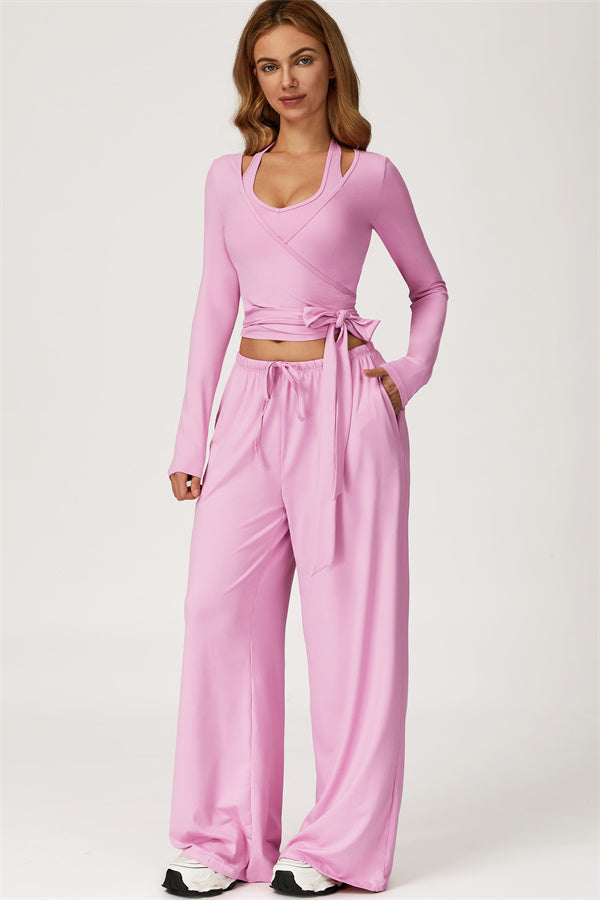 The Sprint Long Sleeve Crop Top Halter Tank Top Sweatpants 3-Piece Set