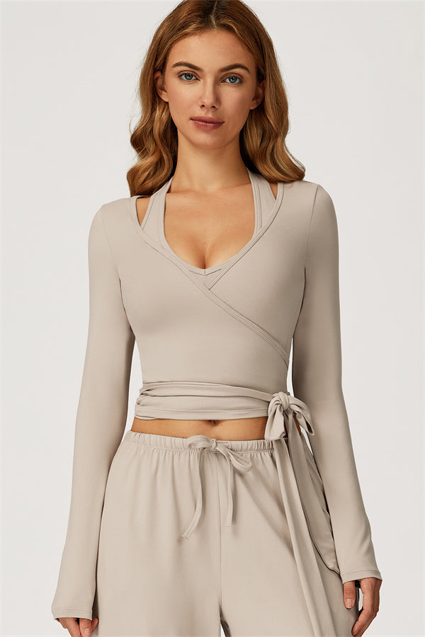 The Sprint Long Sleeve Crop Top Almond