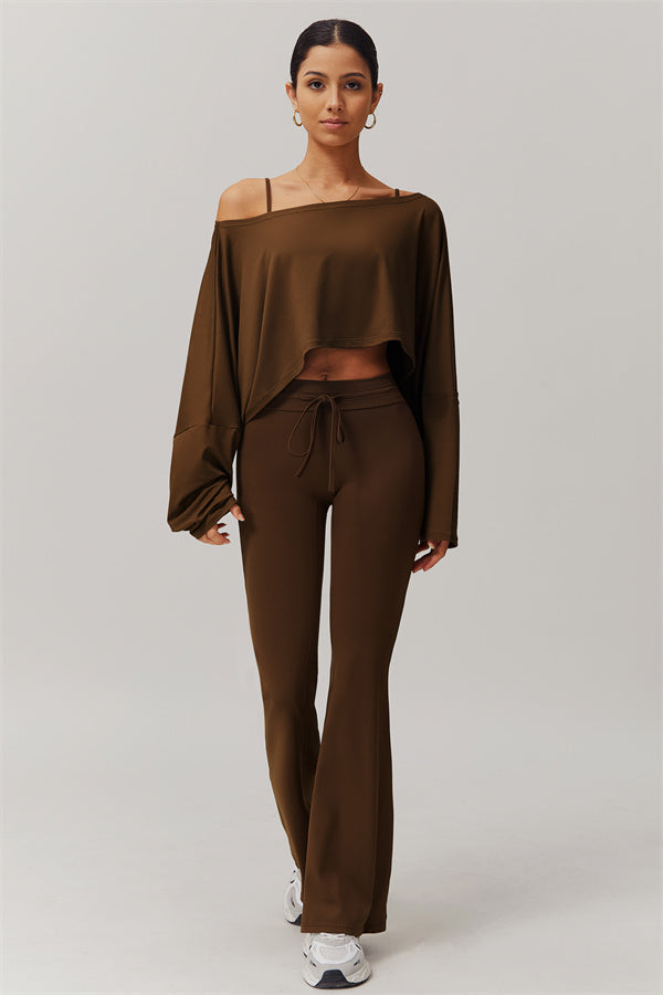 The Resonate Drift Cropped Pullover Flared Leggings 2-Piece Set