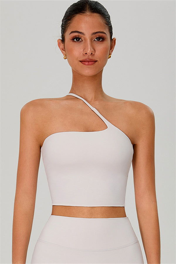 The Jewel One-Shoulder Crop Top Pearl White