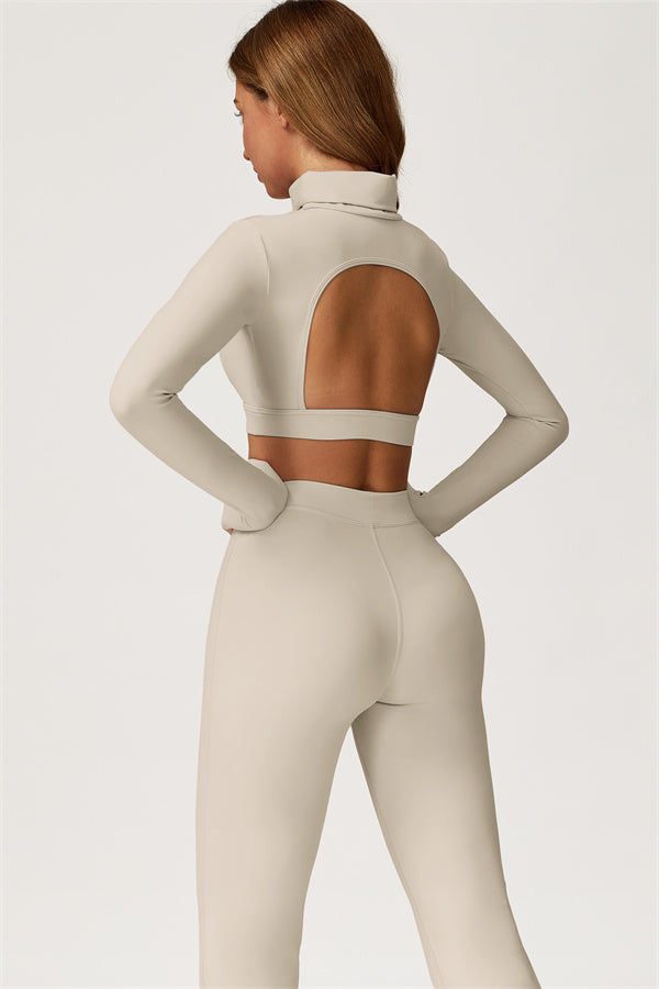 The Axis Crop Top Flared Leggings 2-Piece Set Almond