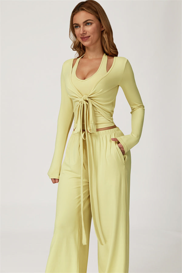 The Sprint Long Sleeve Crop Top Halter Tank Top Sweatpants 3-Piece Set