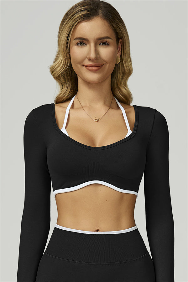 The Prime Line Long Sleeve Crop Top Shorts 2-Piece Set