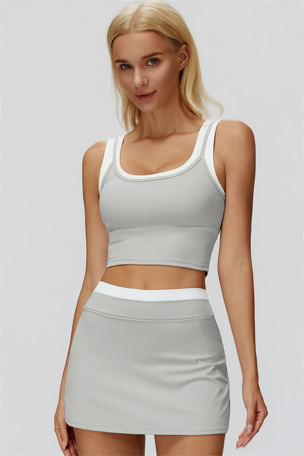 The Canyon Crop Tank Skirt 2-Piece Set Light Grey