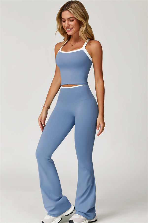 The Quest Cross Back Crop Top Flared Leggings 2-Piece Set