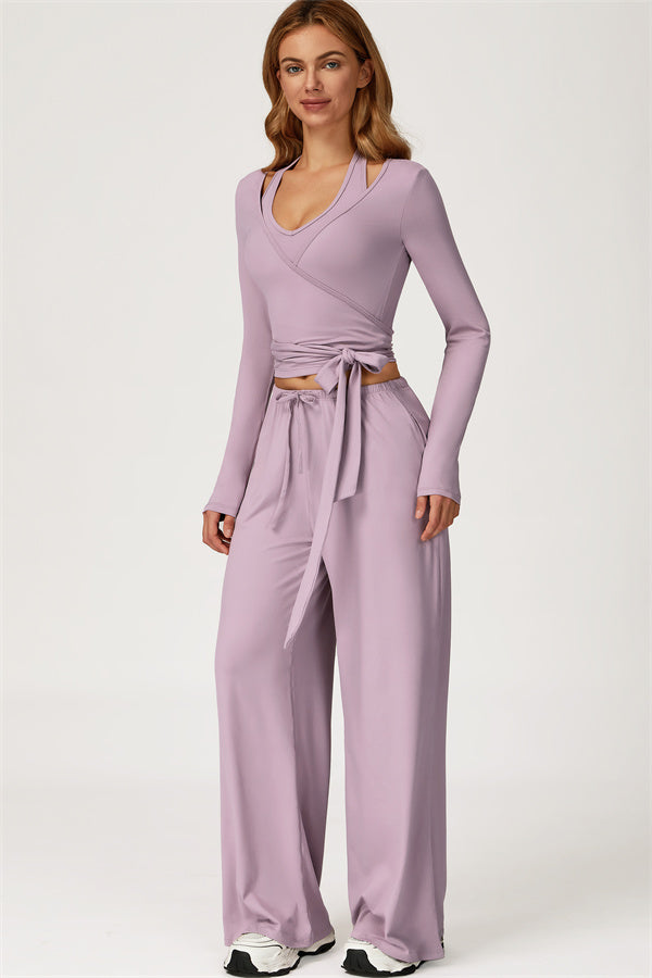 The Sprint Long Sleeve Crop Top Halter Tank Top Sweatpants 3-Piece Set