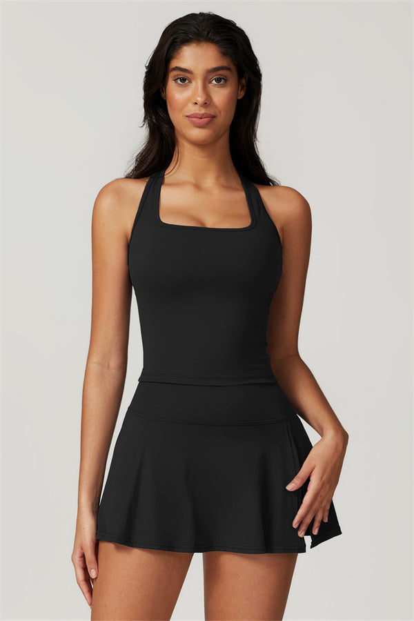 The Dynamic Crop Top Tennis Skirt 2-Piece Set Black