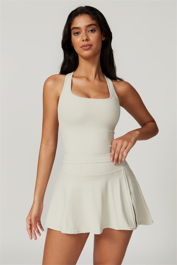 The Dynamic Crop Top Tennis Skirt 2-Piece Set Almond