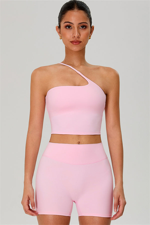 The Jewel One-Shoulder Crop Top Shorts 2-Piece Set Vanilla