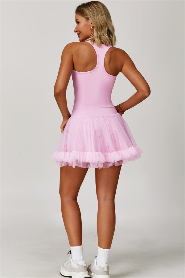The Dynamic Crop Top Mesh Tennis Skirt 2-Piece Set