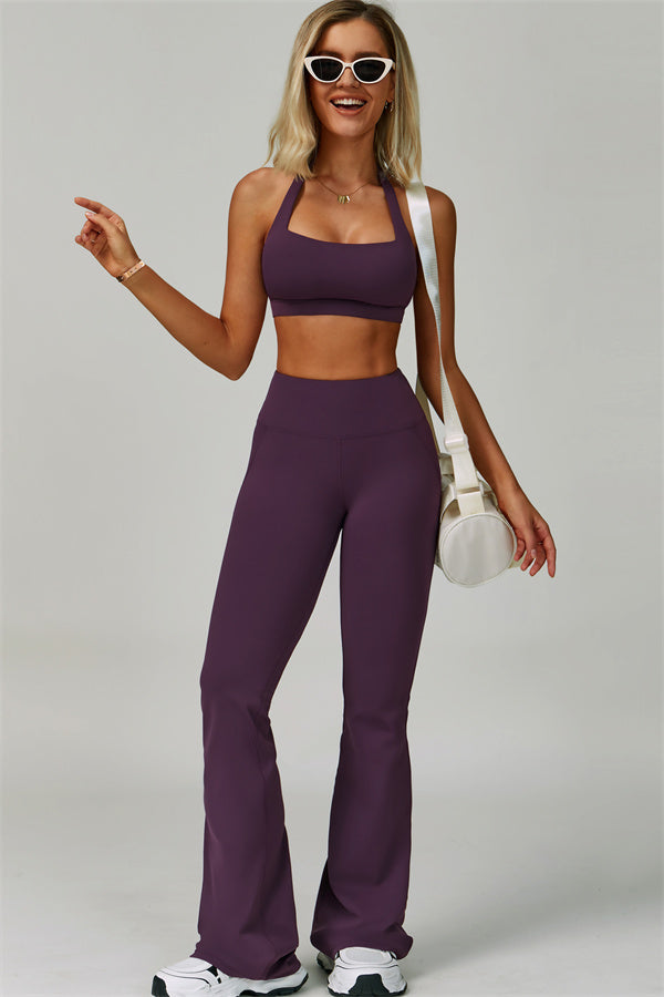 The Bold Halter Sports Bra Flared Leggings 2-Piece Set Matterhorn