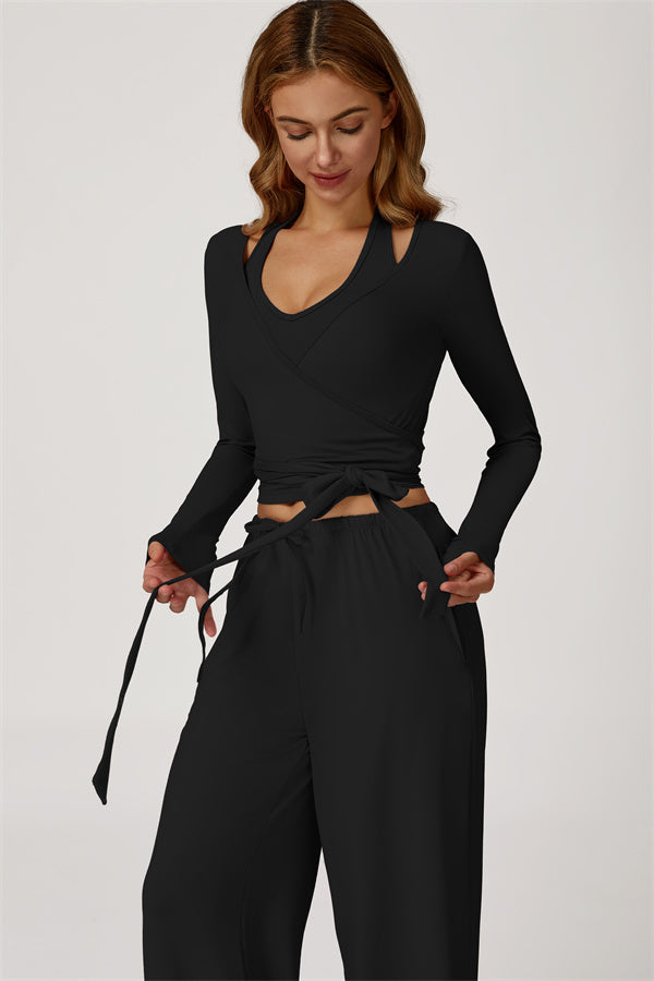 The Sprint Long Sleeve Crop Top Halter Tank Top Sweatpants 3-Piece Set
