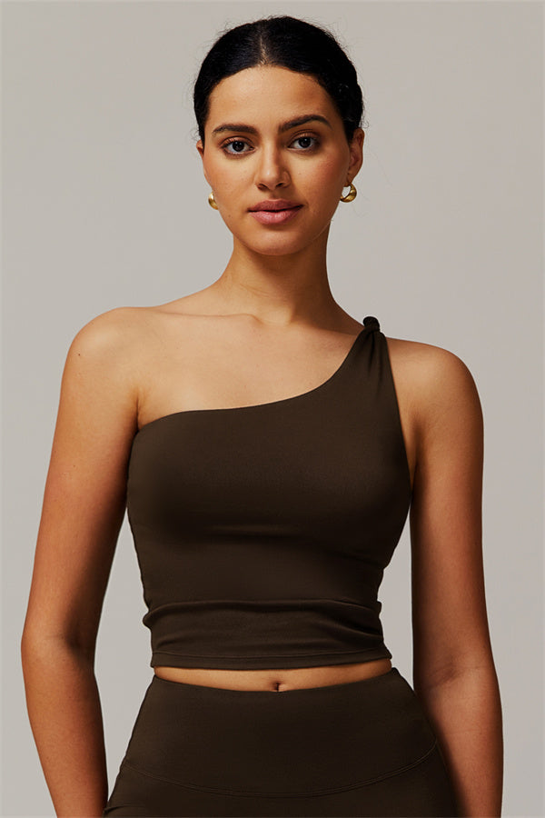 The Luxe One-Shoulder Crop Top Bistre