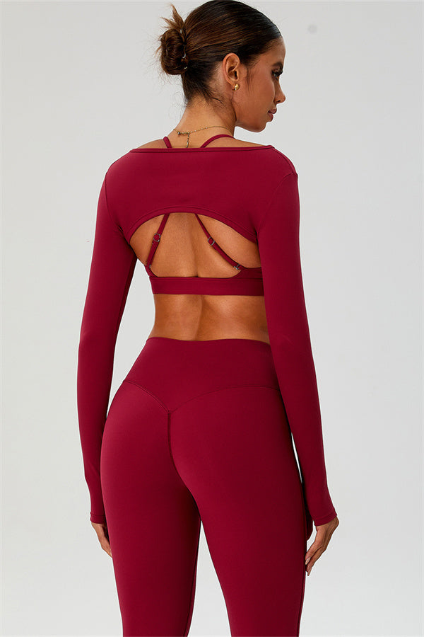 The Ember Sports Bra Crop Top Flared Leggings 3-Piece Set