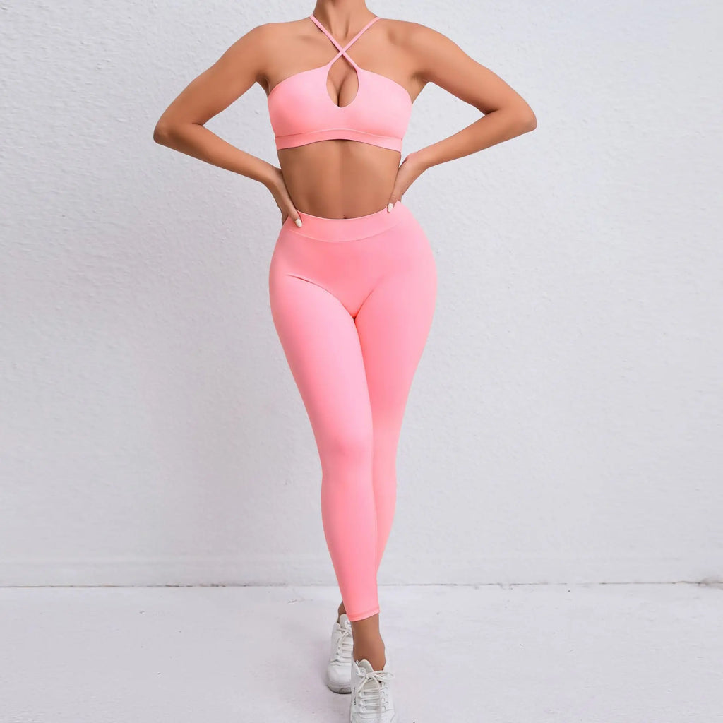 Nixi Cross Bra & Leggings Set Blush