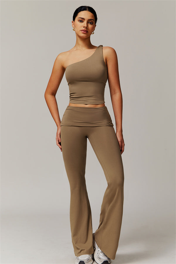 The Luxe One-Shoulder Crop Top Flared Leggings 2-Piece Set