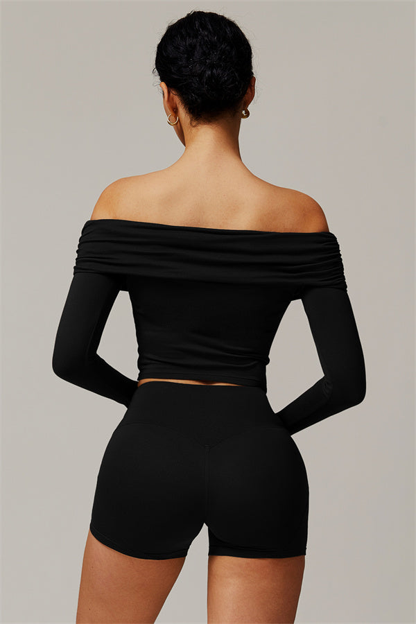 The Luxe Ruched Long Sleeve Off-Shoulder Top Shorts 2-Piece Set
