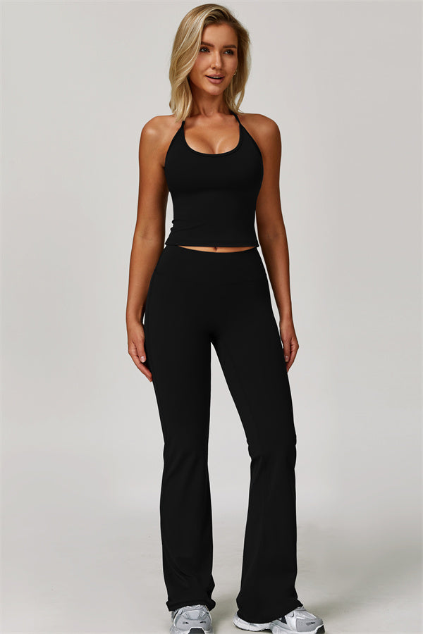 The Refresh Halter Crop Top Flared Leggings 2-Piece Set