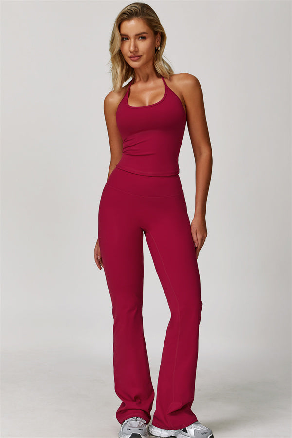 The Refresh Halter Crop Top Flared Leggings 2-Piece Set
