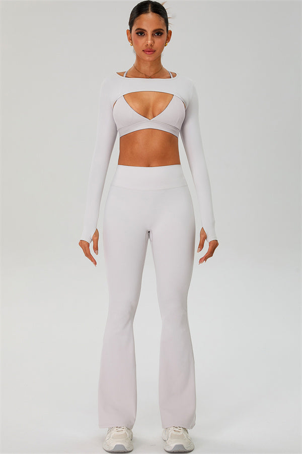 The Ember Sports Bra Crop Top Flared Leggings 3-Piece Set