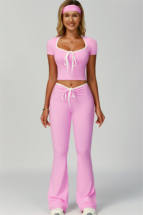 The Skyline Tie Top Flared Leggings Headband 3-Piece Set
