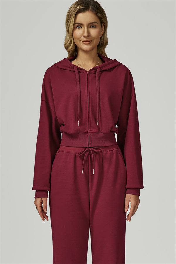 The FlexFit Crop Hoodie Pants 2-Piece Set Burgundy