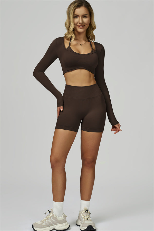 The Prime Long Sleeve Crop Top Shorts 2-Piece Set