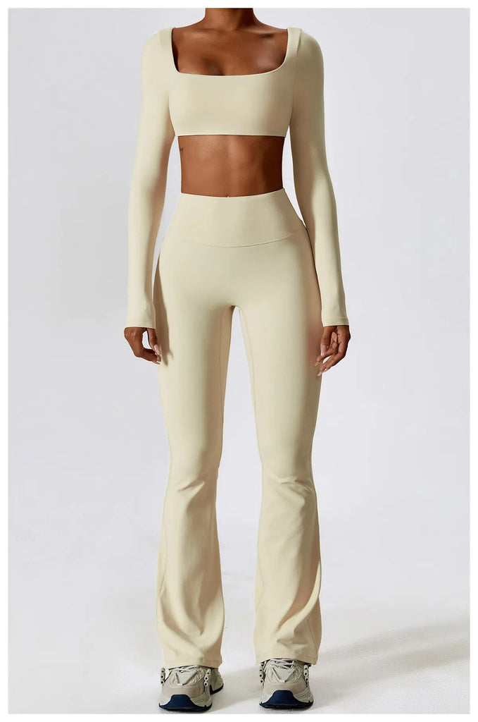 Daisy Longsleeve Top & Flared Set Cream